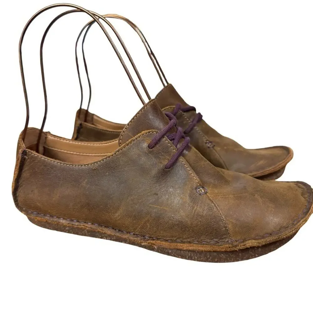 Clarks Unstructured Janey Mae Brown Leather Lace Up Oxford Shoes Comfort sz 8.5